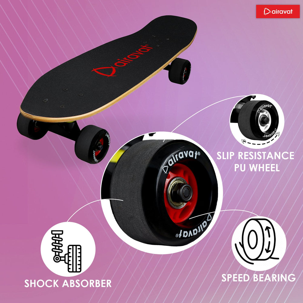 AIRAVAT Gallant Wooden Skateboard | Premium 7-Layer Deck with Non-Slip PU Wheels | Multicolor Board for Kids, Teens & Adults | Weight Capacity up to 100Kg