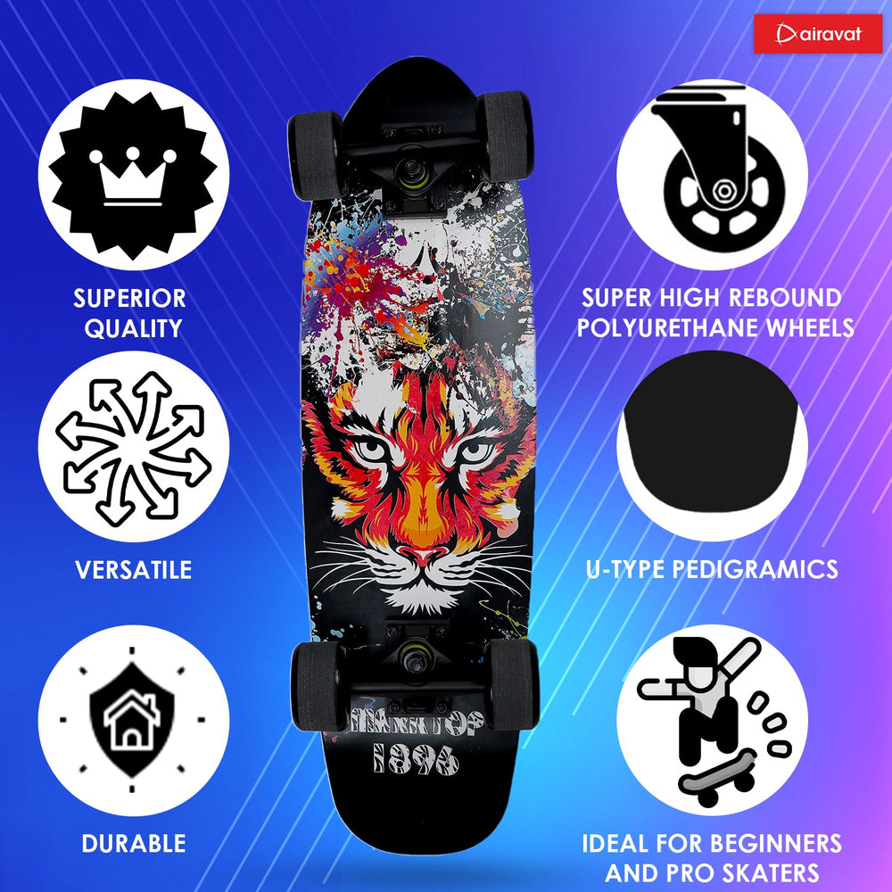AIRAVAT Gallant Wooden Skateboard | Premium 7-Layer Deck with Non-Slip PU Wheels | Multicolor Board for Kids, Teens & Adults | Weight Capacity up to 100Kg - Best Price online Prokicksports.com