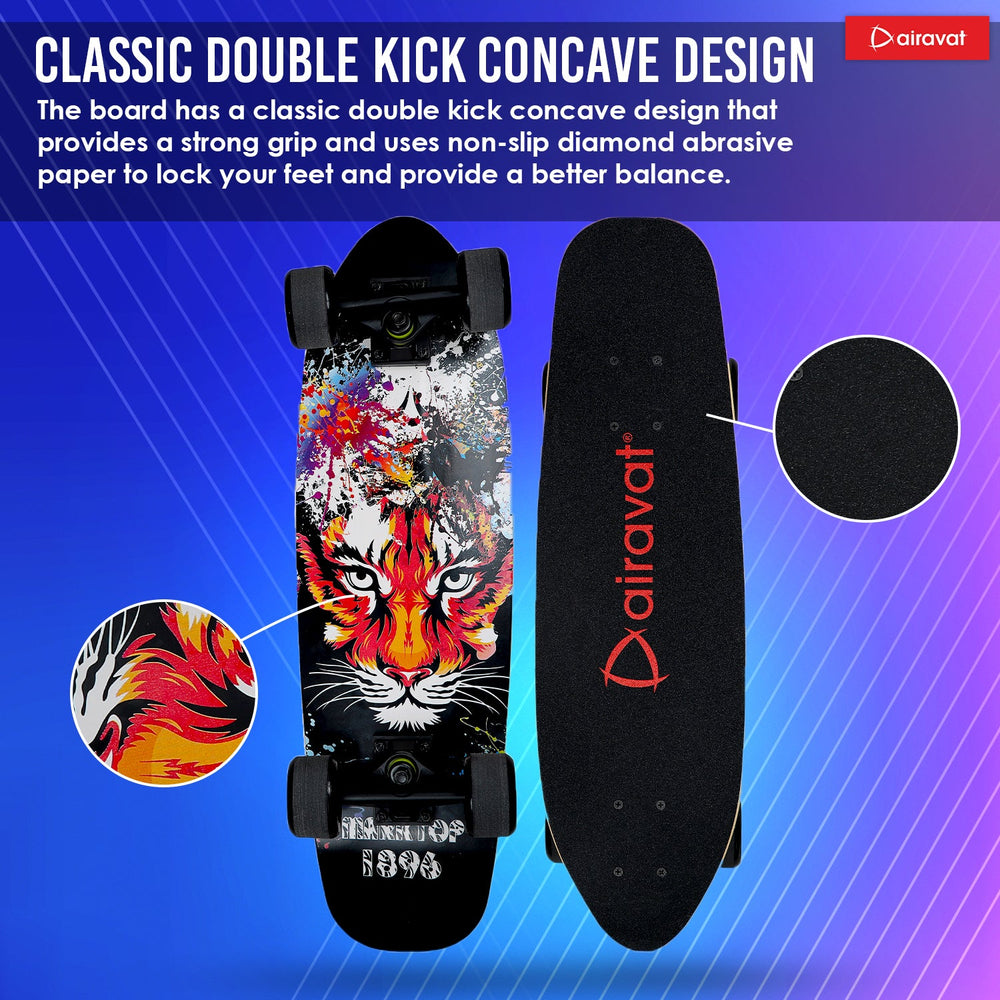 AIRAVAT Gallant Wooden Skateboard | Premium 7-Layer Deck with Non-Slip PU Wheels | Multicolor Board for Kids, Teens & Adults | Weight Capacity up to 100Kg - Best Price online Prokicksports.com