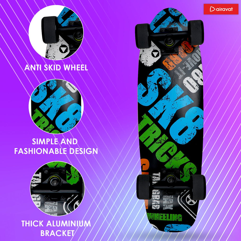 AIRAVAT Gallant Wooden Skateboard | Premium 7-Layer Deck with Non-Slip PU Wheels | Multicolor Board for Kids, Teens & Adults | Weight Capacity up to 100Kg - Best Price online Prokicksports.com