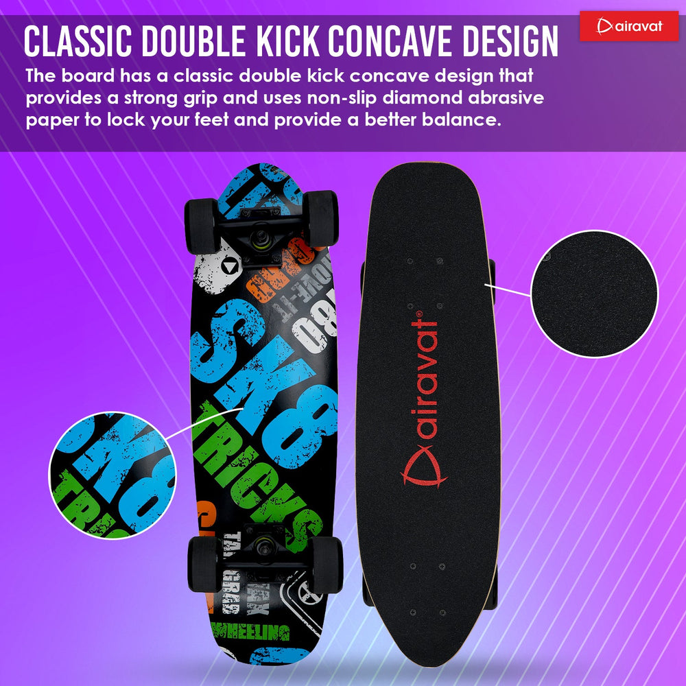 AIRAVAT Gallant Wooden Skateboard | Premium 7-Layer Deck with Non-Slip PU Wheels | Multicolor Board for Kids, Teens & Adults | Weight Capacity up to 100Kg - Best Price online Prokicksports.com