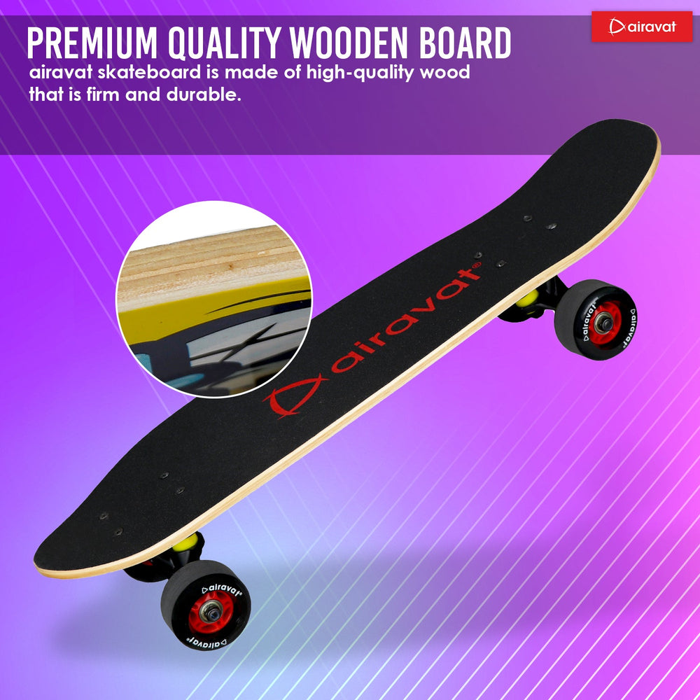 AIRAVAT Gallant Wooden Skateboard | Premium 7-Layer Deck with Non-Slip PU Wheels | Multicolor Board for Kids, Teens & Adults | Weight Capacity up to 100Kg - Best Price online Prokicksports.com