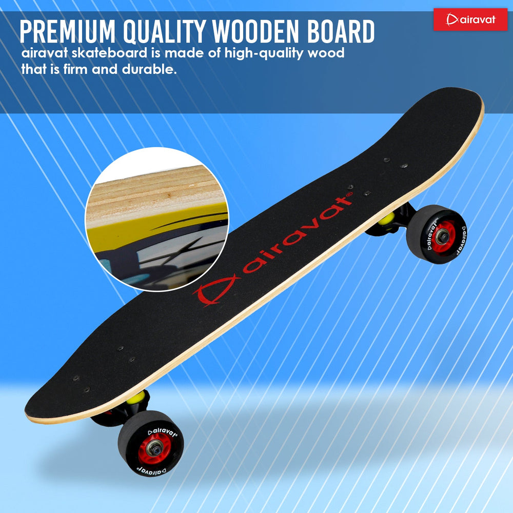 AIRAVAT Gallant Wooden Skateboard | Premium 7-Layer Deck with Non-Slip PU Wheels | Multicolor Board for Kids, Teens & Adults | Weight Capacity up to 100Kg