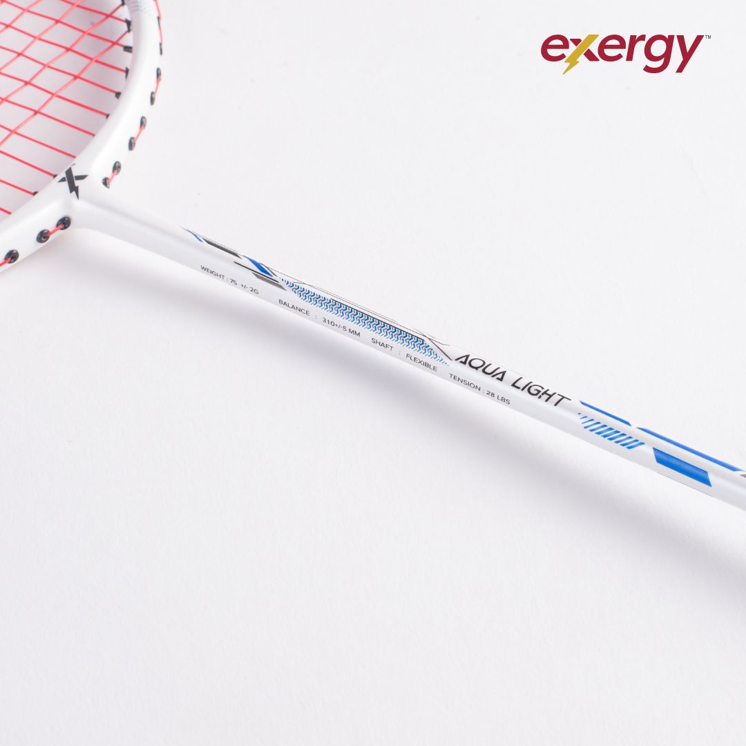 Exergy Aqualight Badminton Racket - Lightweight 75g, 28 lbs Tension, Pre-Strung with Full Cover - Best Price online Prokicksports.com