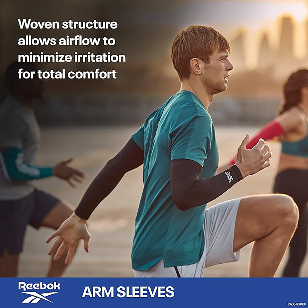 Reebok Unisex Black Arm Sleeves for Sports, Running, Gym, UV Protection, Compression & Sweat Absorption - Best Price online Prokicksports.com