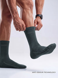 Shrey Original Match Cricket Socks (Pack of 3) | Combed Cotton, Cordura Heel & Toe | Grey-White/Viridian Green/Black Sand - Best Price online Prokicksports.com