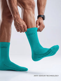 Shrey Original Match Cricket Socks (Pack of 3) | Combed Cotton, Cordura Heel & Toe | Grey-White/Viridian Green/Black Sand - Best Price online Prokicksports.com