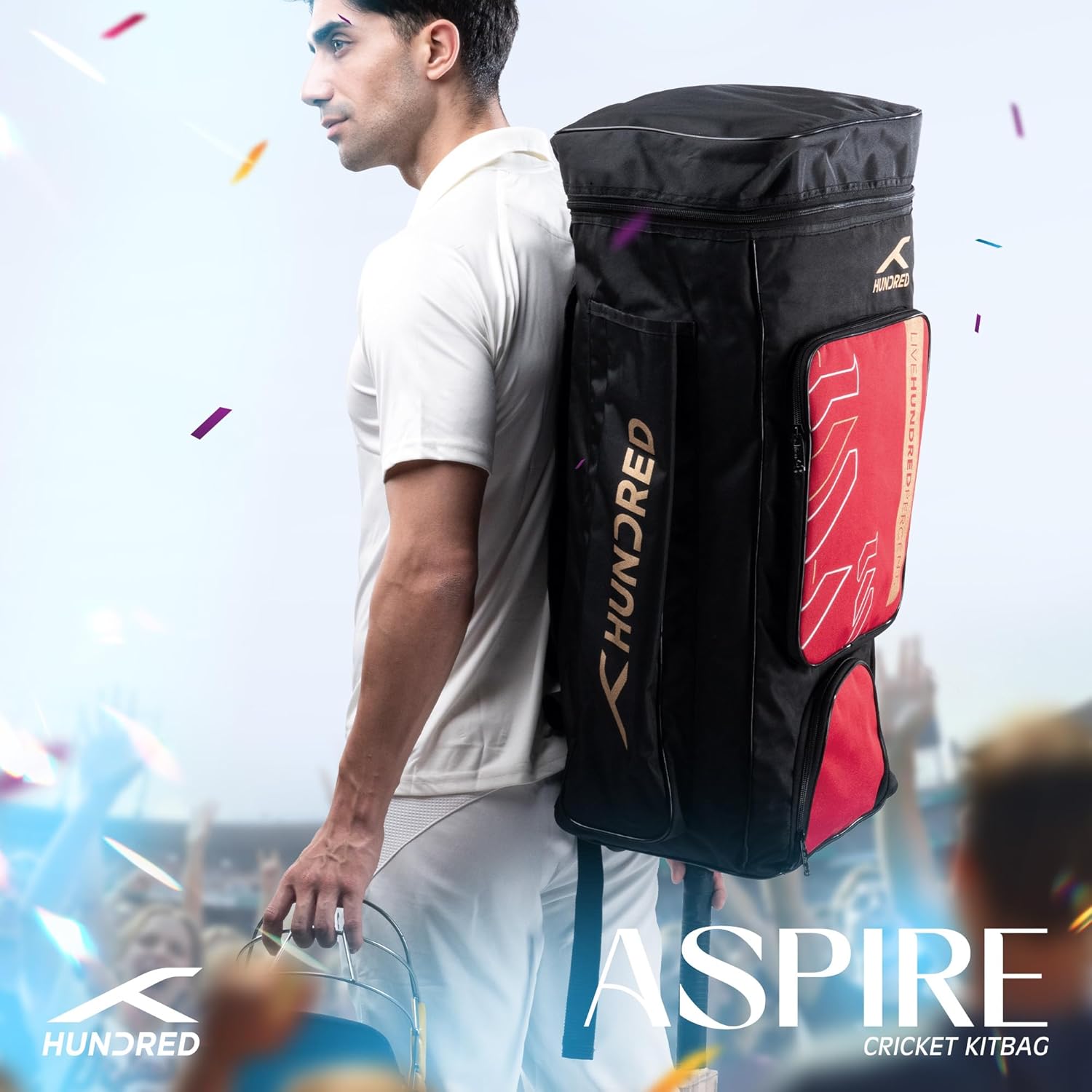 Hundred Aspire Cricket Kit Bag – Large Cricket Duffle Bag with Bat Compartment, Shoe Pocket & Multiple Storage Sections for Match Equipment - Best Price online Prokicksports.com
