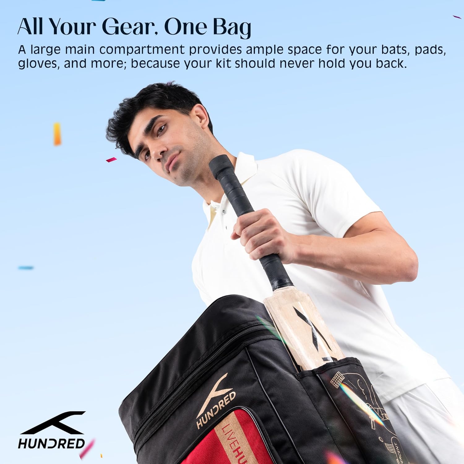 Hundred Aspire Cricket Kit Bag – Large Cricket Duffle Bag with Bat Compartment, Shoe Pocket & Multiple Storage Sections for Match Equipment - Best Price online Prokicksports.com