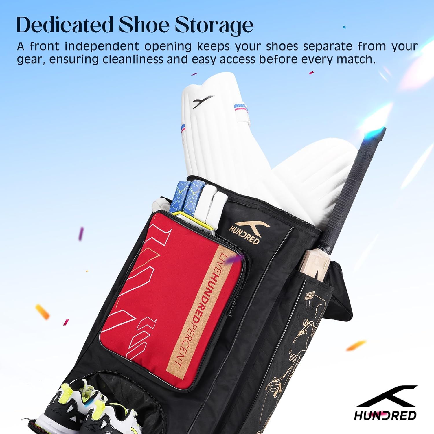 Hundred Aspire Cricket Kit Bag – Large Cricket Duffle Bag with Bat Compartment, Shoe Pocket & Multiple Storage Sections for Match Equipment - Best Price online Prokicksports.com