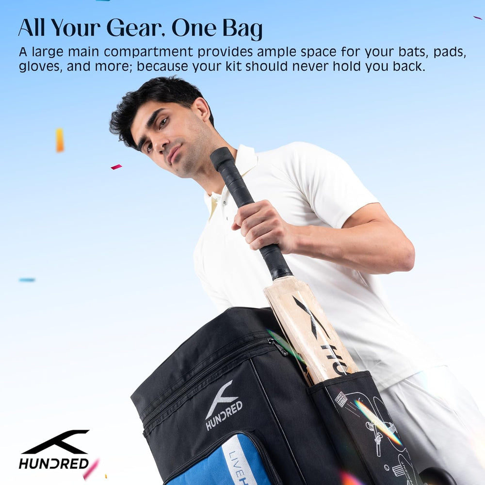Hundred Aspire Cricket Kit Bag – Large Cricket Duffle Bag with Bat Compartment, Shoe Pocket & Multiple Storage Sections for Match Equipment - Best Price online Prokicksports.com