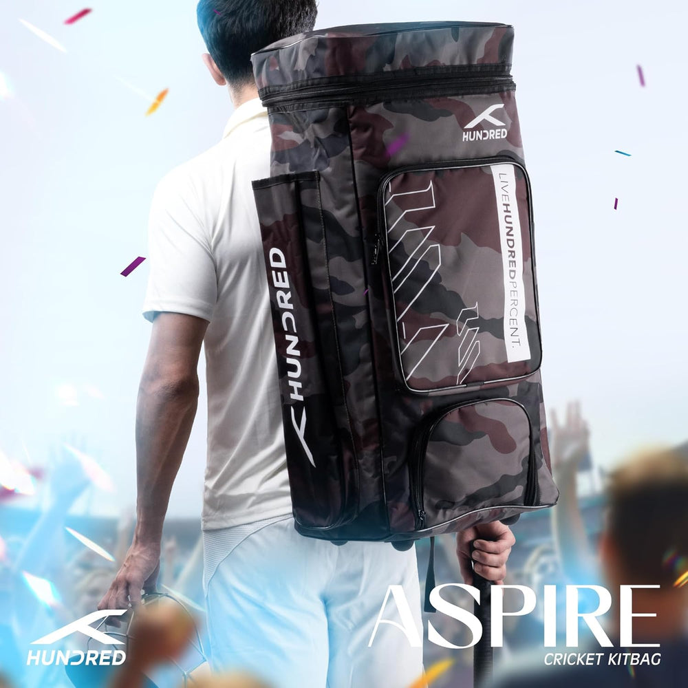 Hundred Aspire Cricket Kit Bag – Large Cricket Duffle Bag with Bat Compartment, Shoe Pocket & Multiple Storage Sections for Match Equipment - Best Price online Prokicksports.com