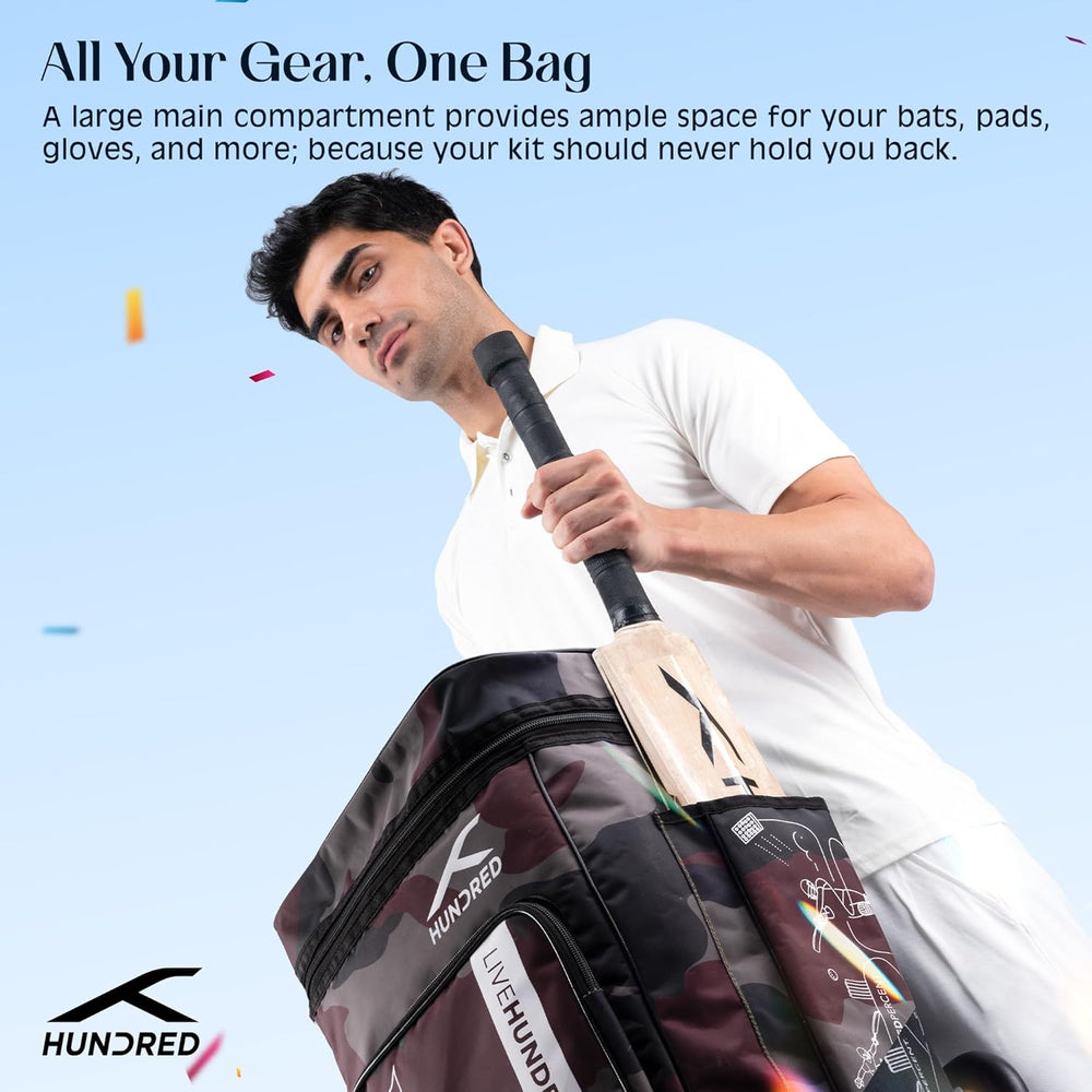 Hundred Aspire Cricket Kit Bag – Large Cricket Duffle Bag with Bat Compartment, Shoe Pocket & Multiple Storage Sections for Match Equipment - Best Price online Prokicksports.com