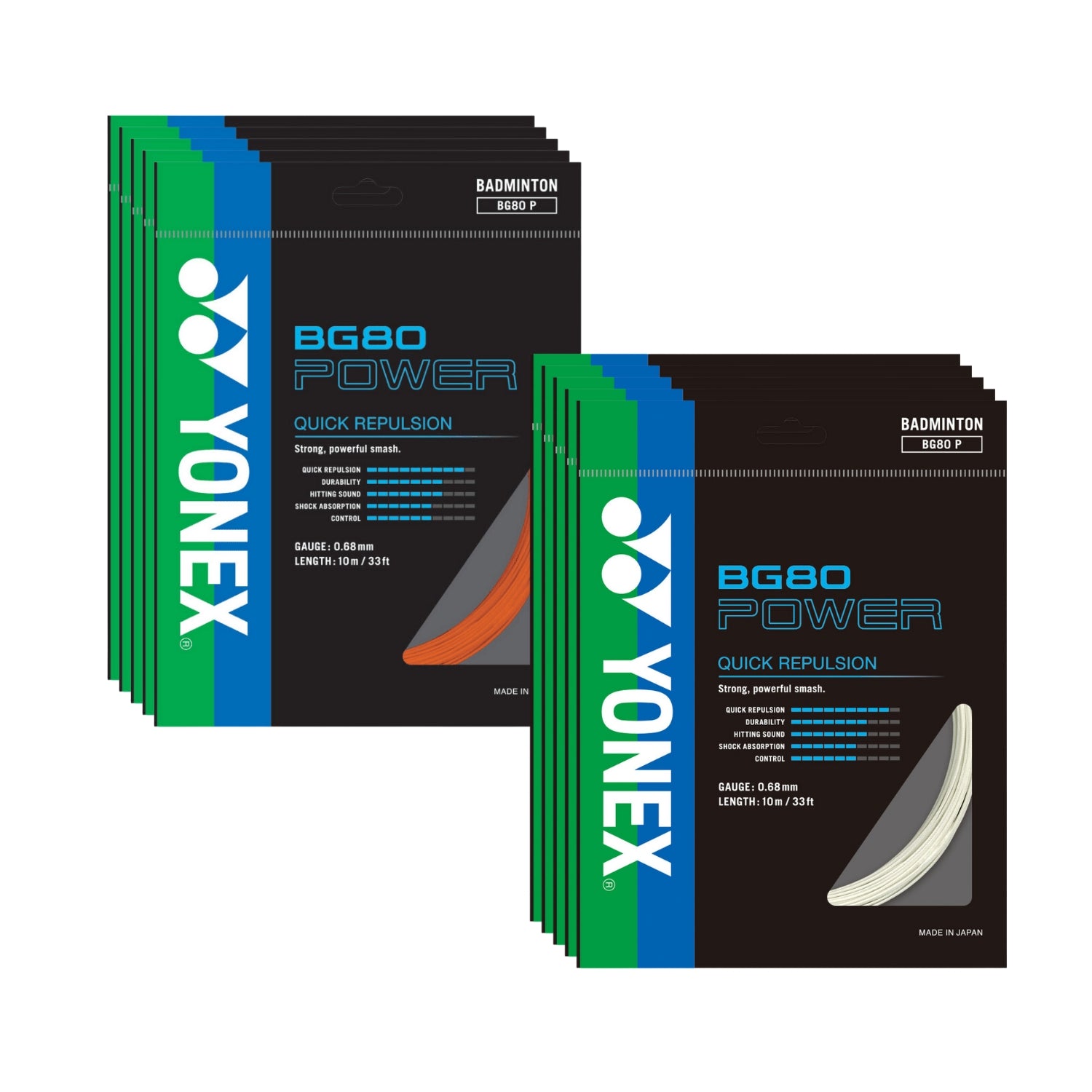 Yonex BG80 Power Badminton Strings, 0.68mm – Assorted Colors (Pack of ...