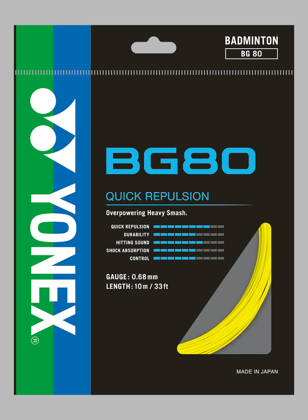 Yonex BG80 High-Modulus Vectran Badminton String (0.68mm Gauge) | Hard Touch & High-Repulsion Power String - Best Price online Prokicksports.com