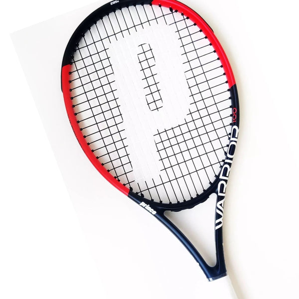 PRINCE Warrior 100 Strung Tennis Racquet – 285 Grams, L3 Grip (4-3/8), 100 sq. in. Head Size | Control-Oriented Frame with Spin & Power | Black/Red | Intermediate to Advanced Players
