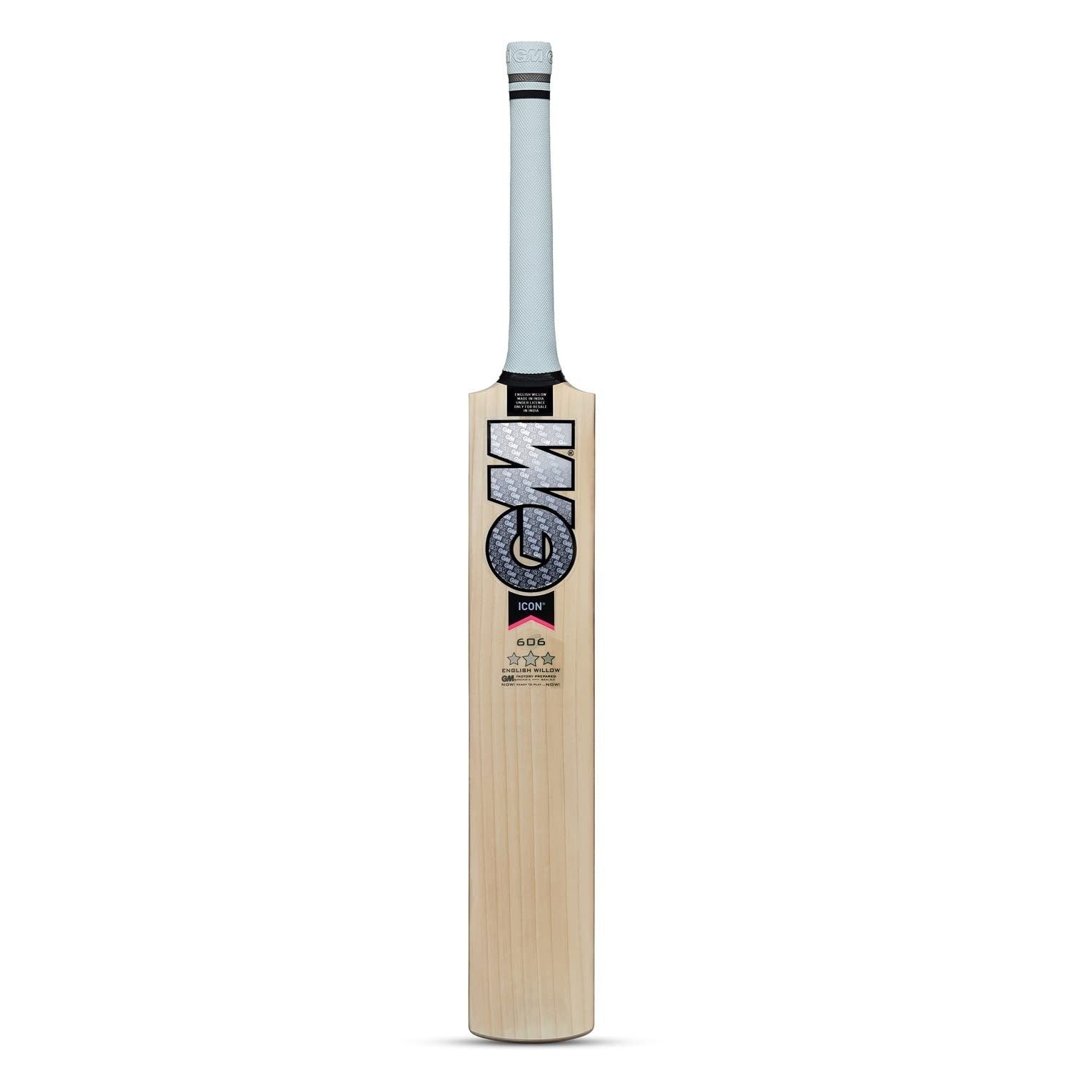 GM Icon 606 English Willow Cricket Bat – SH Mens | Grade 3 Willow, Full Profile, L555 Blade, Power Arc Bow | Large Sweet Spot, Treble Spring Cane Handle - Best Price online Prokicksports.com