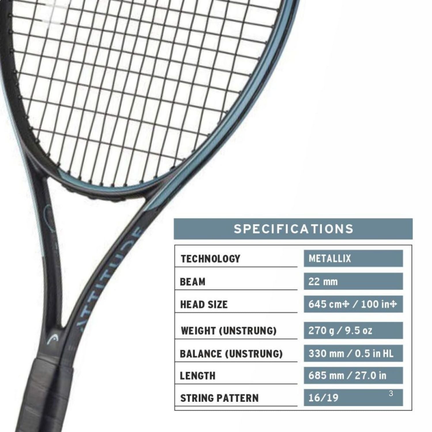 HEAD MX Attitude Comp Strung Tennis Racquet - Grip 3 (4 3/8), 270g | Lightweight Alloy Frame for Beginners and Intermediate Players - Best Price online Prokicksports.com