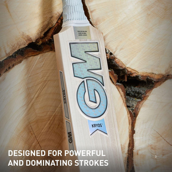 GM Kryos 808 English Willow Cricket Bat – SH Mens | Grade 2 Willow, Full Profile, Shortened L540 Blad | Mid Swell Sweet Spot, Sweeping Toe, Treble Spring Cane Handle