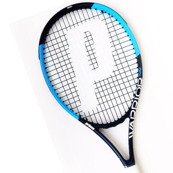 PRINCE Warrior 100 Strung Tennis Racquet – 300 Grams, 100 sq. in. Head, L3 Grip (4-3/8) | Heavyweight Power Racquet with Textreme X & ATS Technology | Black/Blue | For Advanced & Competitive Players