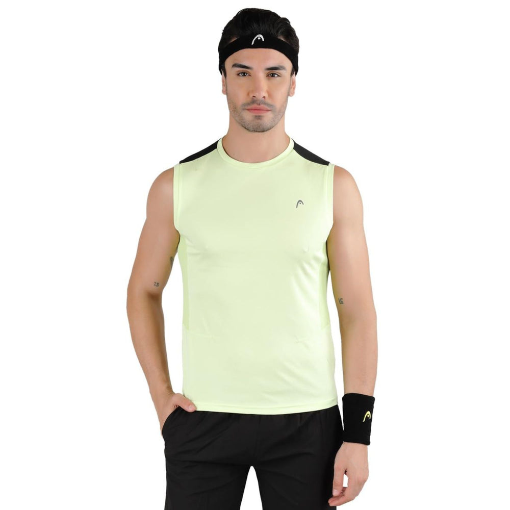 HEAD HMS‑508 Men’s Sleeveless Sports Sando – Lightweight Interlock Polyester with Ventilated Mesh Panels (Sea Green)