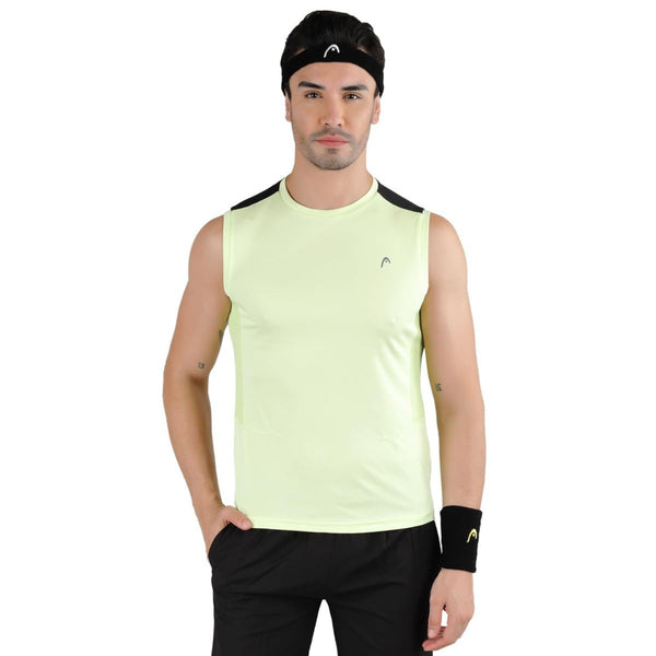 HEAD HMS‑508 Men’s Sleeveless Sports Sando – Lightweight Interlock Polyester with Ventilated Mesh Panels (Sea Green)