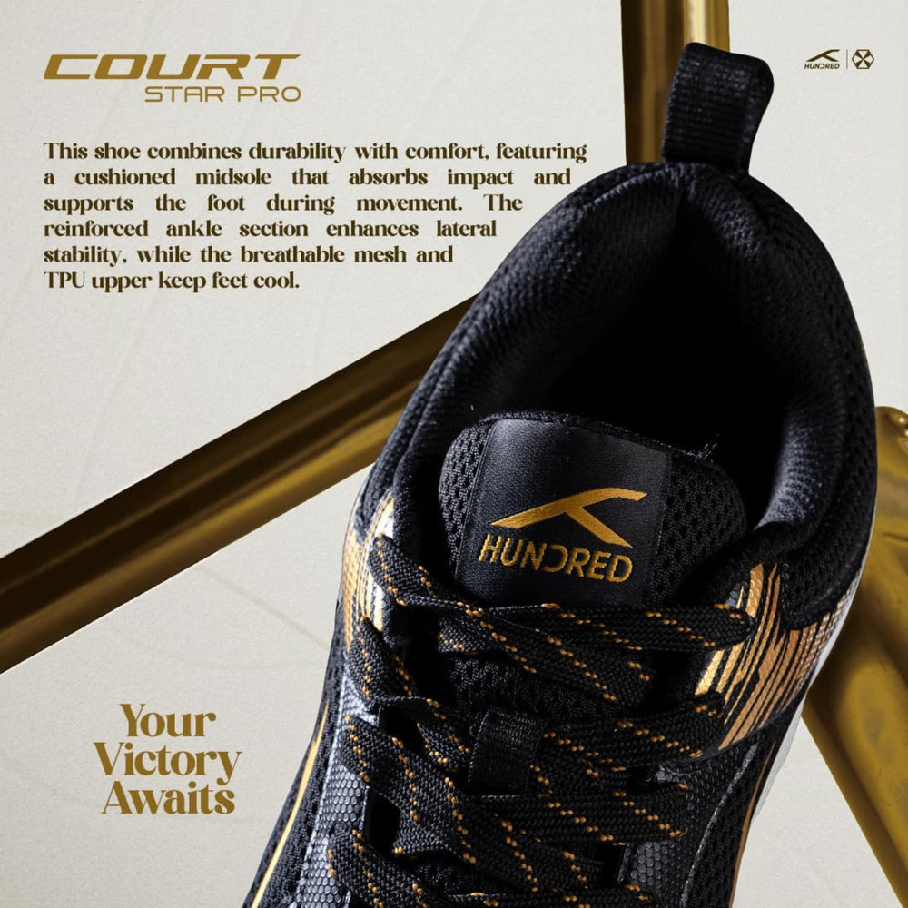 Hundred Court Star Pro Non-Marking Shoes | Multi-Sport Indoor Court Shoes | Lightweight Gum Rubber Sole | For Badminton, Squash, Table Tennis & Volleyball (Men/Women) - Best Price online Prokicksports.com