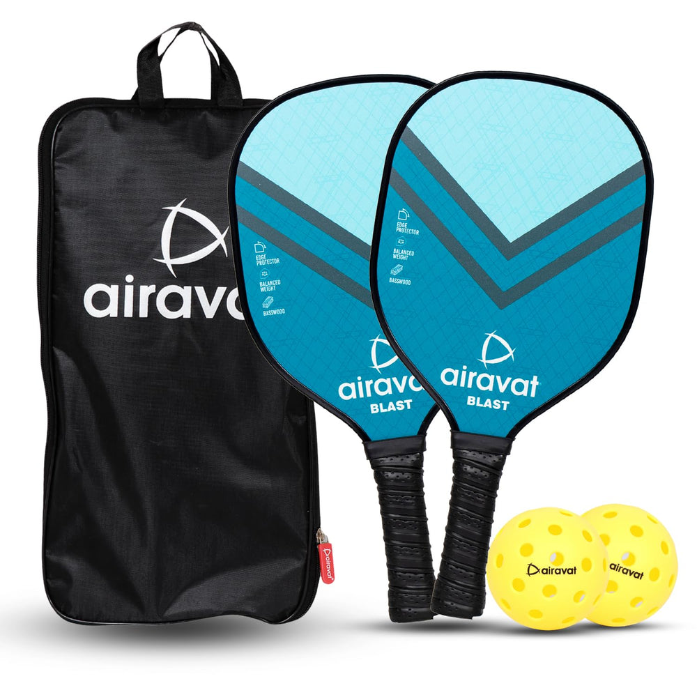 Airavat Blast 7406 Pickleball Paddle Set – 13mm | 2 Paddles + 2 Balls + Carry Bag | USAPA Approved | Lightweight Power & Control | Premium Grip | Tournament Ready (Yellow, Blue)