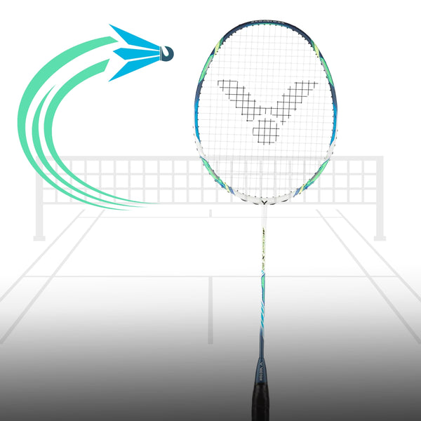 Victor Meteor X 80 Unstrung Badminton Racquet – 4U5 Unstrung Racket in Poseidon Blue for Explosive Power, Precision & Control in Competitive and Tournament Play