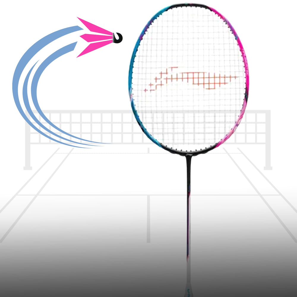 Li-Ning Halbertec 8000 Professional Badminton Racquet – 4UG5, Unstrung, Lightweight & High-Speed Attack (Black/Blue/Pink) for Advanced Players