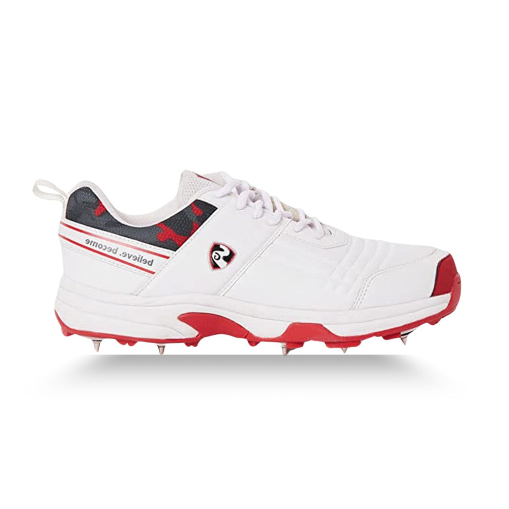 SG Savage Spikes 1.0 Cricket Shoe, White/Red/Grey
