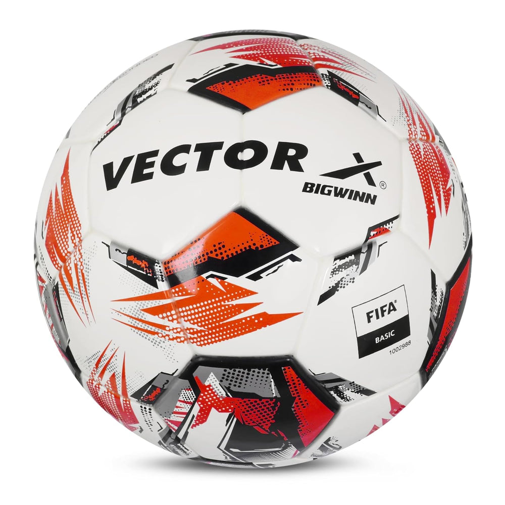 Vector X FB-Bigwin 2.0 Thermo Bonded Football | Size 5 | White/Red | Durable PU Match & Training Ball for All Surfaces | Ideal for Clubs, Schools & Professionals