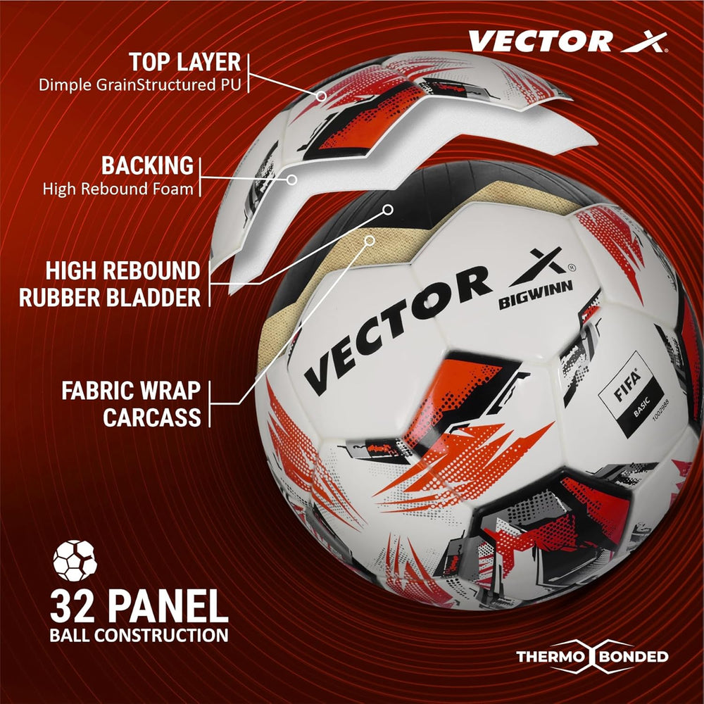 Vector X FB-Bigwin 2.0 Thermo Bonded Football | Size 5 | White/Red | Durable PU Match & Training Ball for All Surfaces | Ideal for Clubs, Schools & Professionals - Best Price online Prokicksports.com