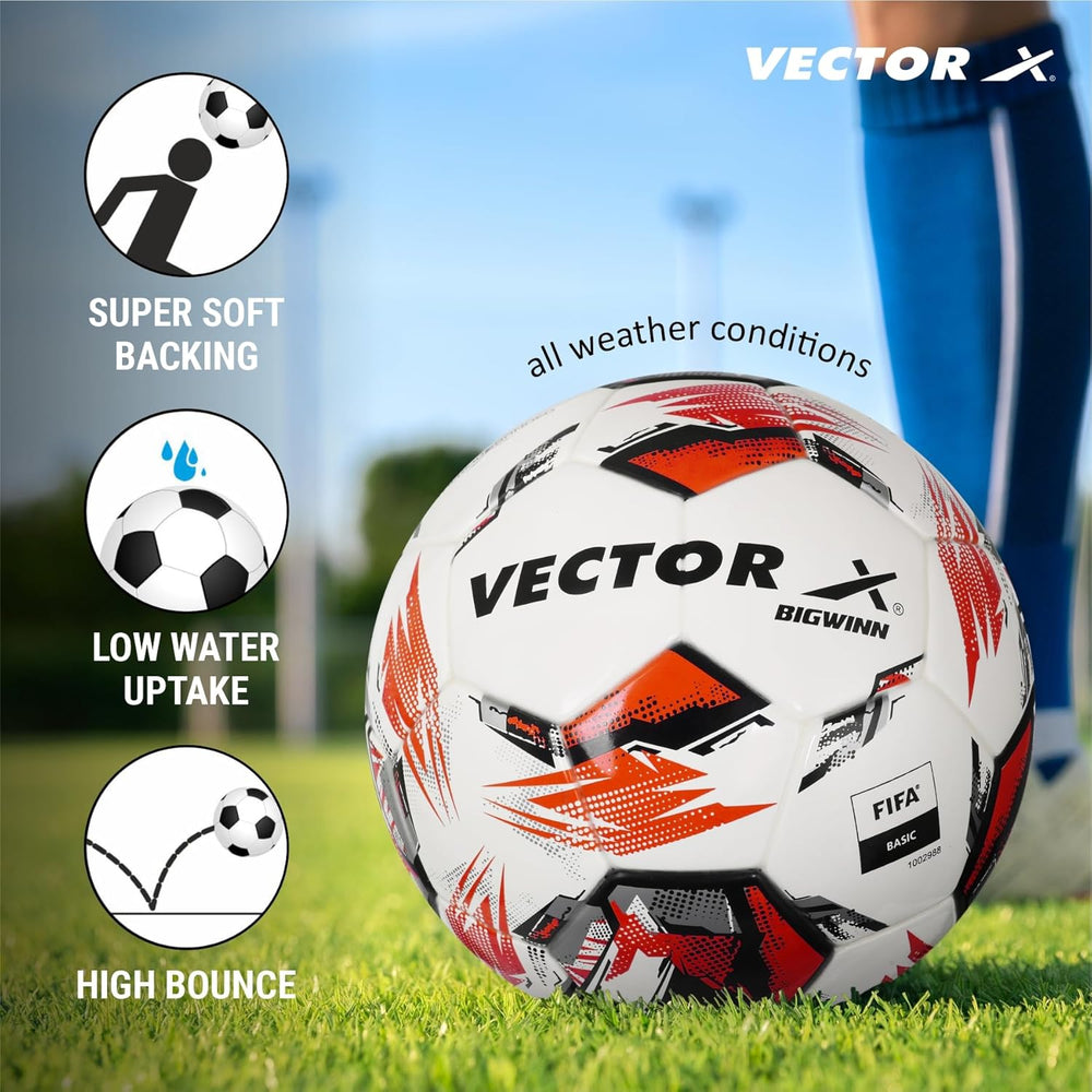 Vector X FB-Bigwin 2.0 Thermo Bonded Football | Size 5 | White/Red | Durable PU Match & Training Ball for All Surfaces | Ideal for Clubs, Schools & Professionals - Best Price online Prokicksports.com