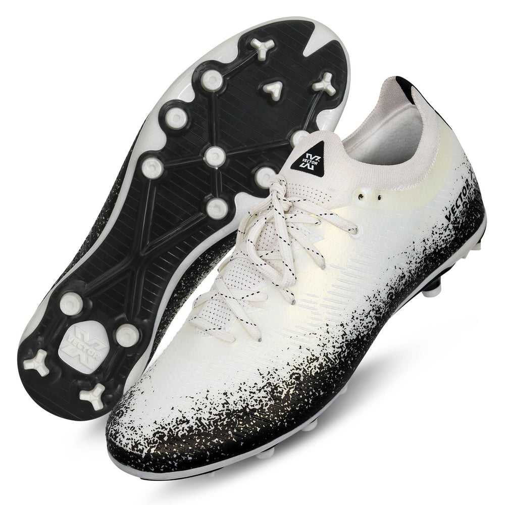 Vector X Genius Football Shoe – White/Black | Stud Football Shoes for Men & Boys | Lightweight & Durable for Grass Ground