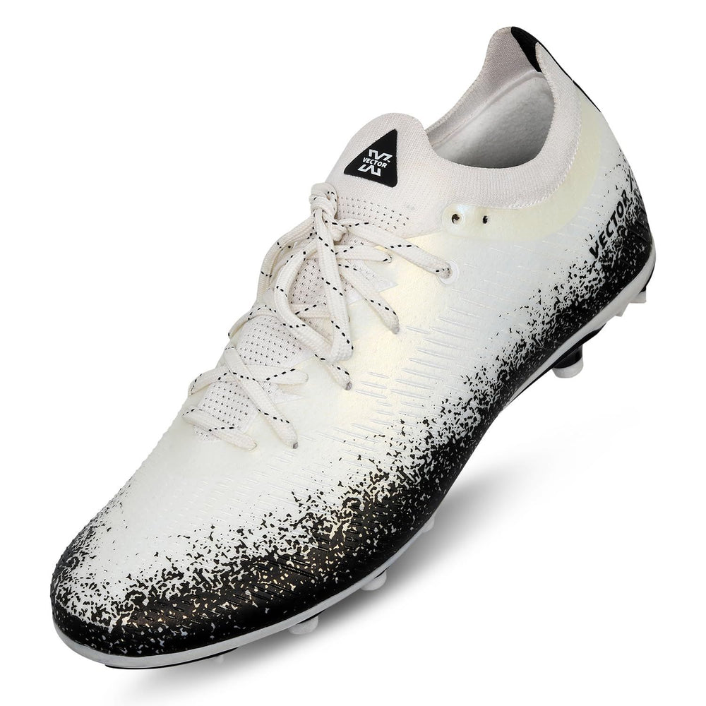 Vector X Genius Football Shoe – White/Black | Stud Football Shoes for Men & Boys | Lightweight & Durable for Grass Ground - Best Price online Prokicksports.com