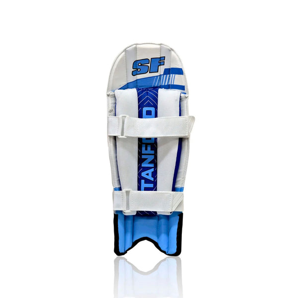 SF Ranji Lite Wicket Keeping Legguards | Lightweight Design | PU | Adjustable Straps | Boys (Ages 8-14) | White/Blue