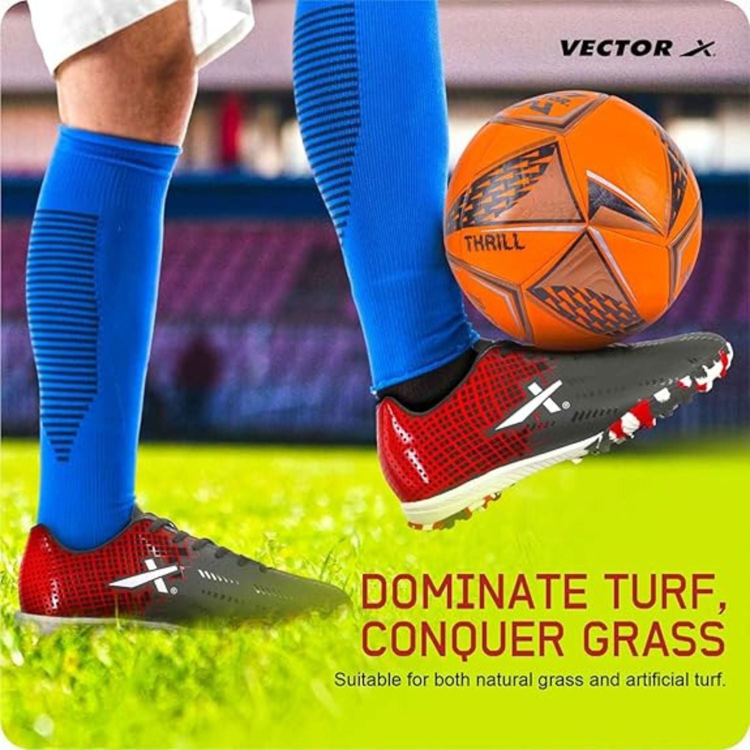 Vector X Royale+ Turf Football Shoes | Synthetic Leather Upper | Non-Marking Rubber Sole | Lightweight Cushioned Insole | - Best Price online Prokicksports.com