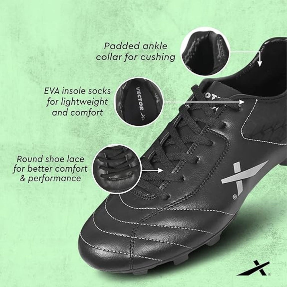 Vector X Dynamic 2.0 Football Shoes | Hybrid Studs | Lightweight Synthetic Upper | Multi-Surface Grip | Black/Silver - Best Price online Prokicksports.com