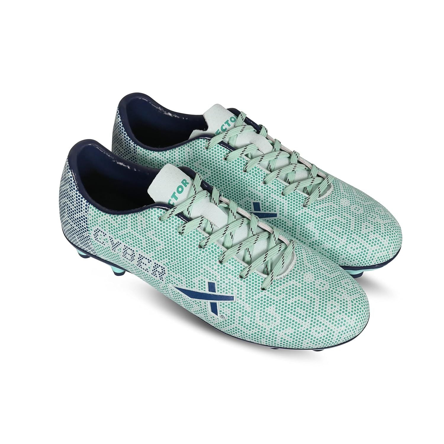 Vector X Cyber Football Studs Sports Shoe | Hybrid FG/AG Sole | Lightweight Synthetic Upper | Enhanced Traction | Sea Green/Navy - Best Price online Prokicksports.com