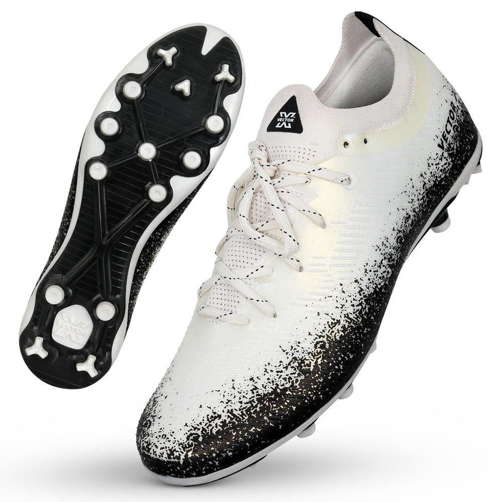 Vector X Genius Football Shoe – White/Black | Stud Football Shoes for Men & Boys | Lightweight & Durable for Grass Ground - Best Price online Prokicksports.com