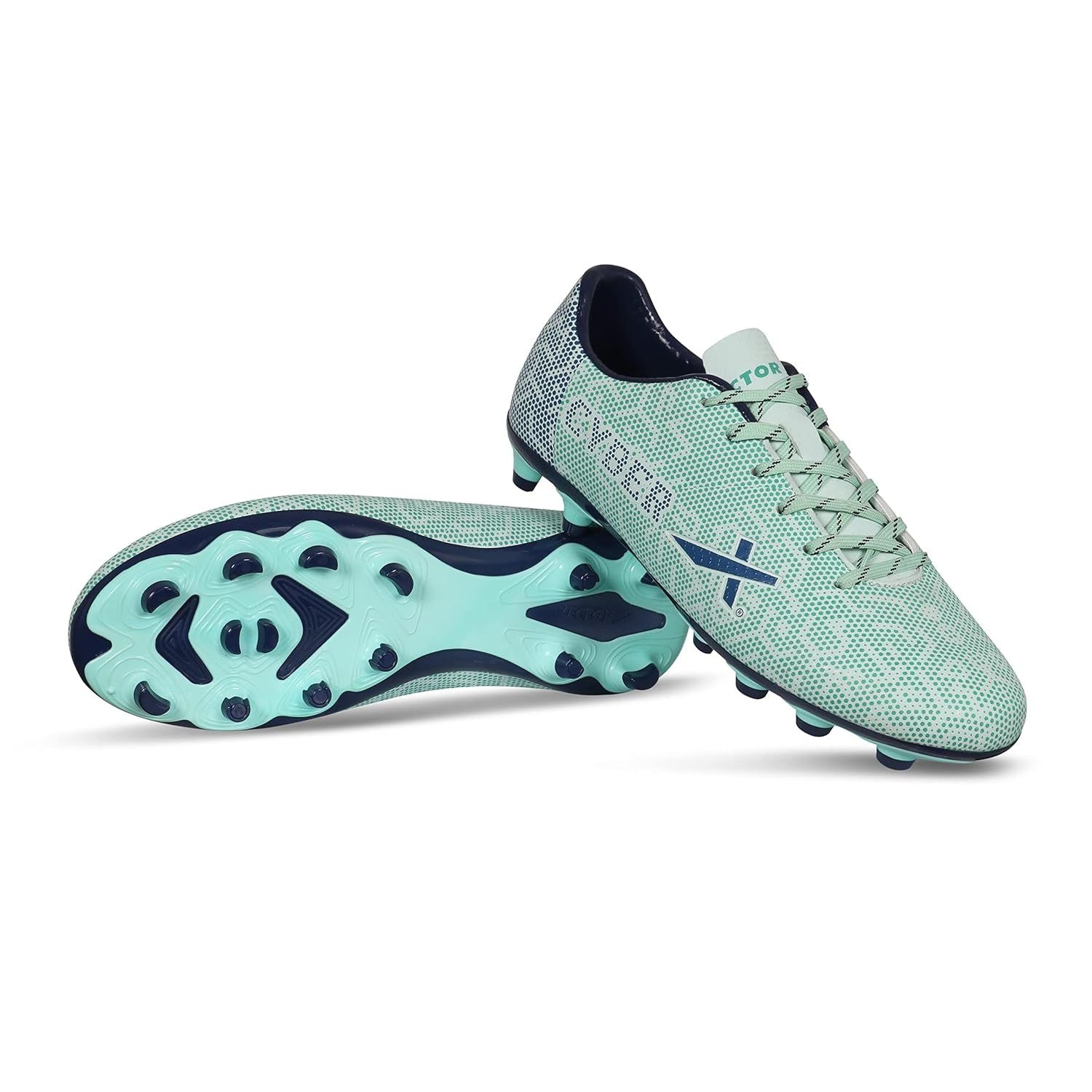 Vector X Cyber Football Studs Sports Shoe | Hybrid FG/AG Sole | Lightweight Synthetic Upper | Enhanced Traction | Sea Green/Navy - Best Price online Prokicksports.com