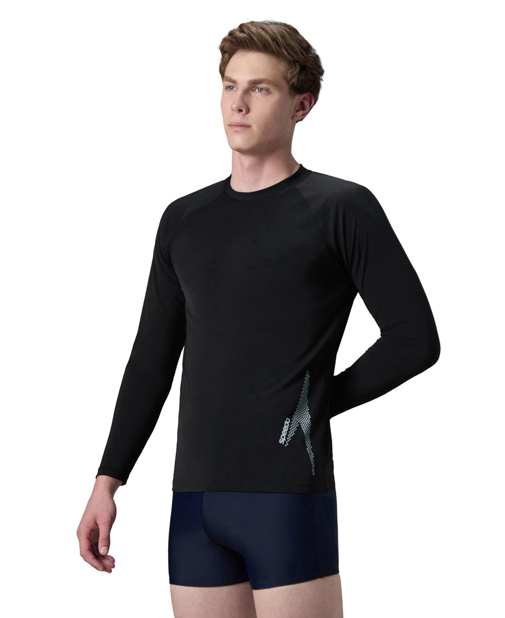 Speedo Men's Performance Long Sleeve Suntop (Black / Evening Grey)