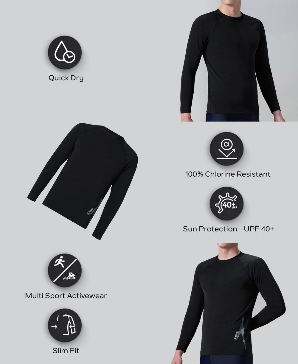 Speedo Men's Performance Long Sleeve Suntop (Black / Evening Grey)