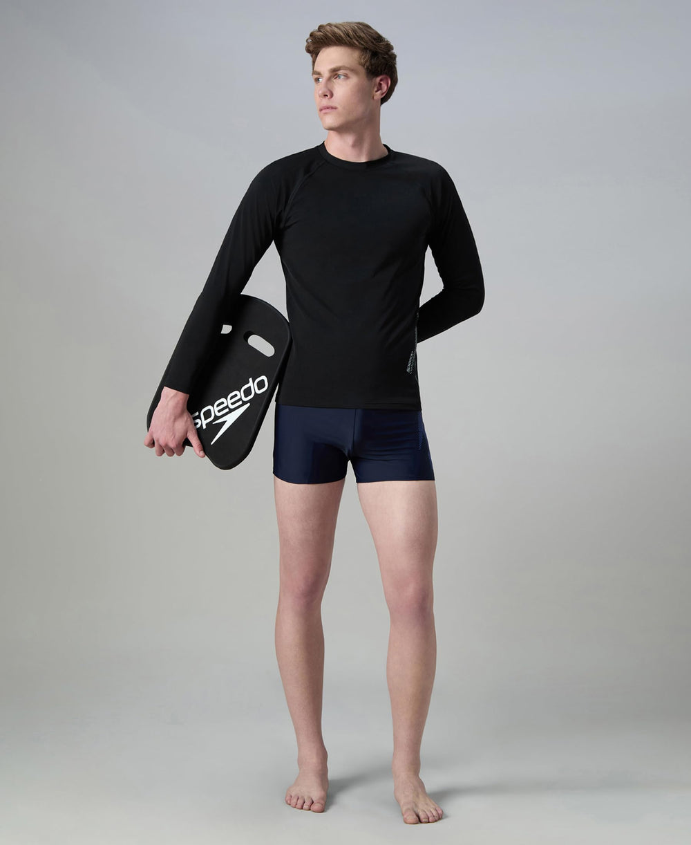 Speedo Men's Performance Long Sleeve Suntop (Black / Evening Grey)