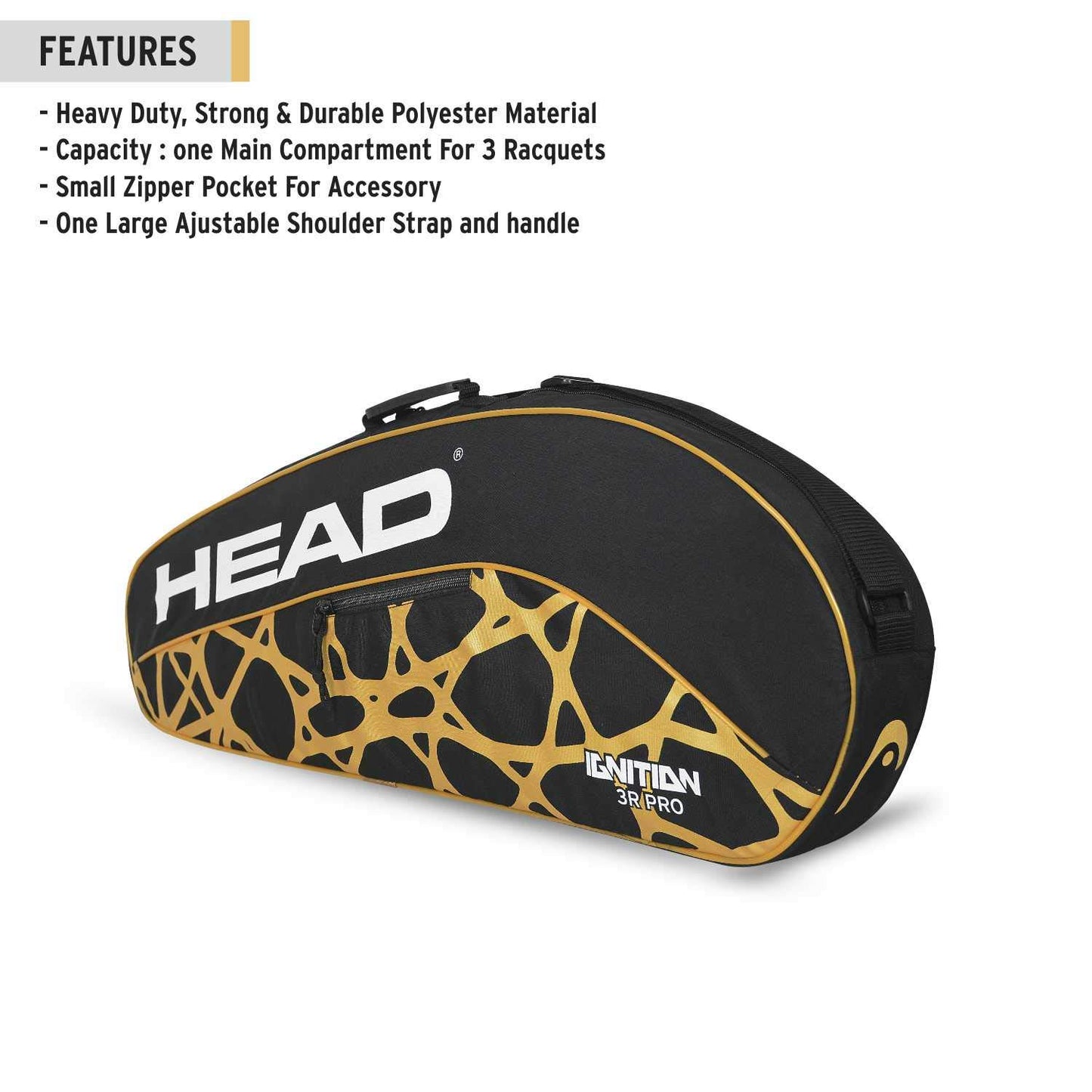 HEAD Ignition Pro 3R Badminton Kitbag | Heavy-Duty 3-Racquet Thermal Carrying Bag