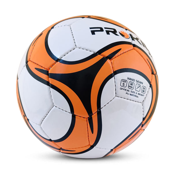 Prokick Blaze All Hand Stitched 32 Panel PU Football, Size 5 (White/Orange/Black)