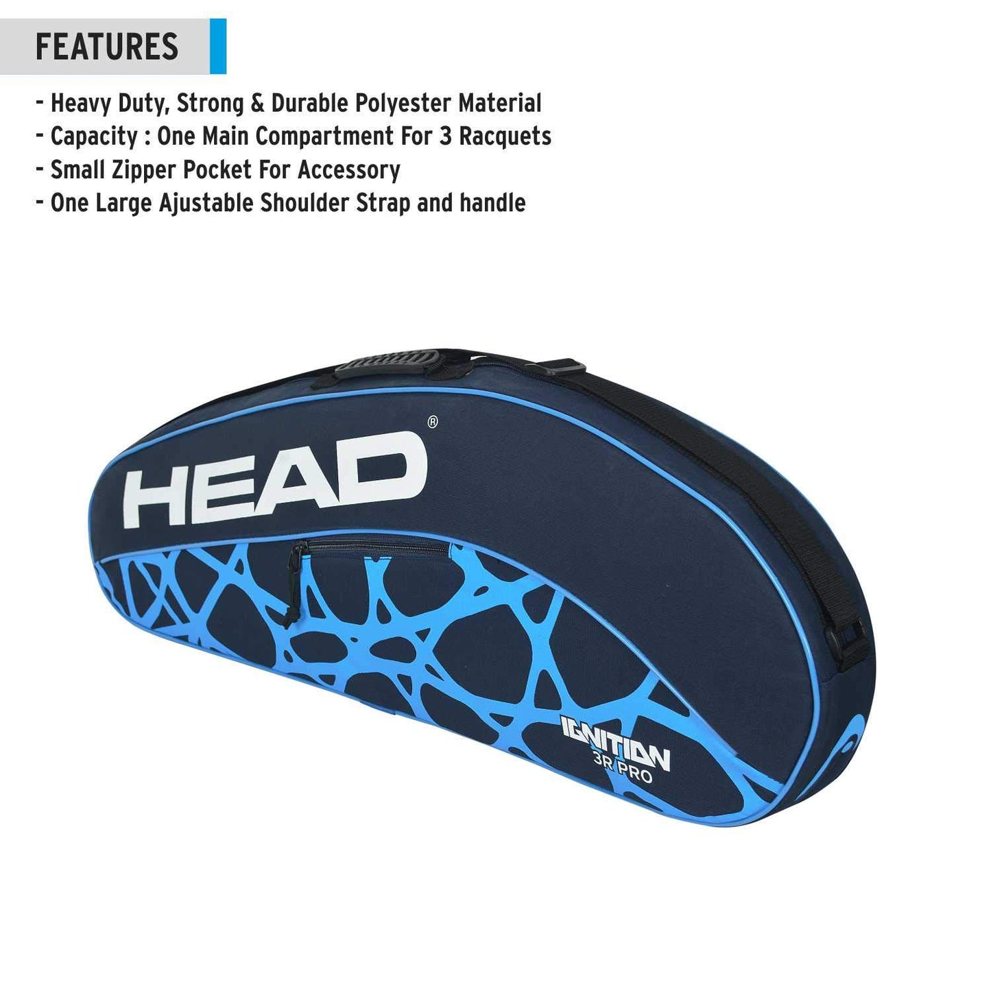 HEAD Ignition Pro 3R Badminton Kitbag | Heavy-Duty 3-Racquet Thermal Carrying Bag