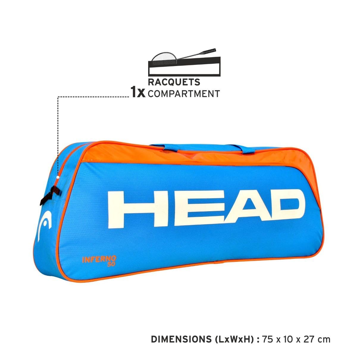HEAD Inferno 50 Badminton Kit Bag | Lightweight 3-Racquet Single-Compartment Carrying Bag
