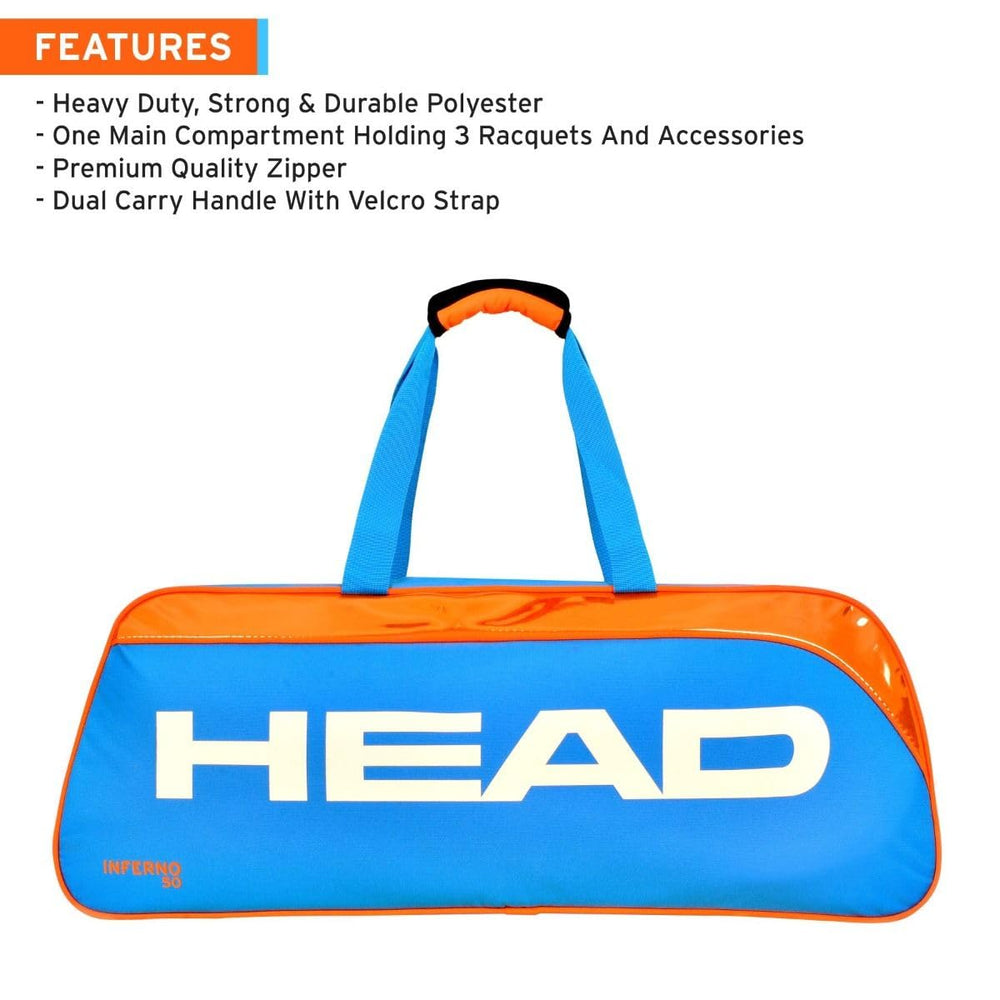 HEAD Inferno 50 Badminton Kit Bag | Lightweight 3-Racquet Single-Compartment Carrying Bag - Best Price online Prokicksports.com